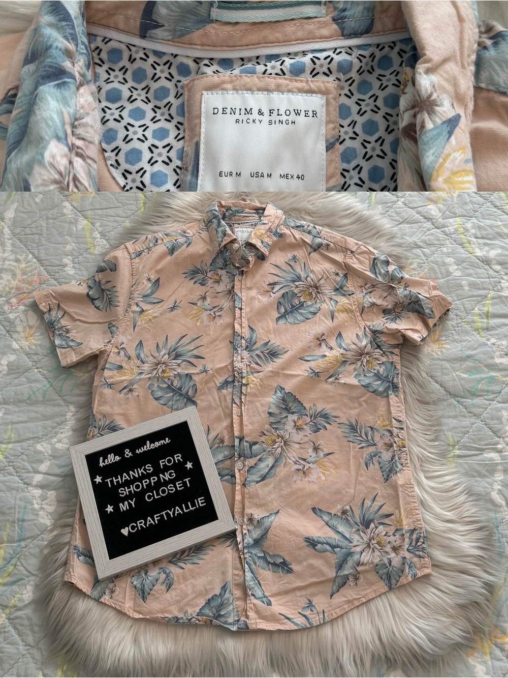 Denim & Flower Blush Pink Hawaiian Short Sleeve Button-Down Shirt | Men’s Medium